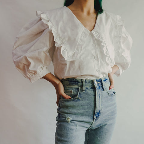Oversized Peter Pan Collar Button Up Shirt