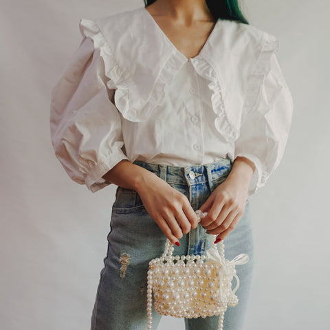 Oversized Peter Pan Collar Button Up Shirt