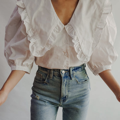 Oversized Peter Pan Collar Button Up Shirt
