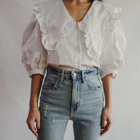 Oversized Peter Pan Collar Button Up Shirt