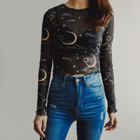 Sun & Moon Mesh Crop Top