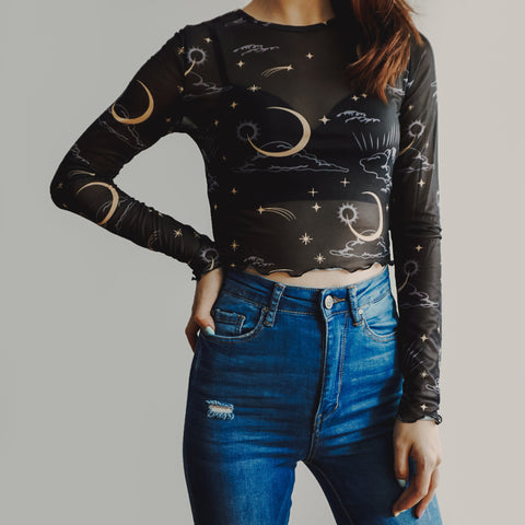 Sun & Moon Mesh Crop Top