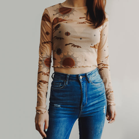 Sun & Moon Mesh Crop Top