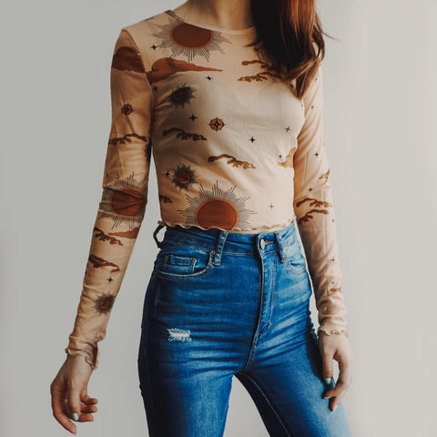 Sun & Moon Mesh Crop Top
