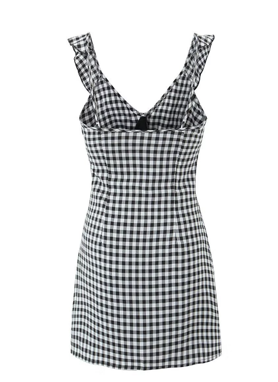 Split Sleeveless Checkered Mini Dress