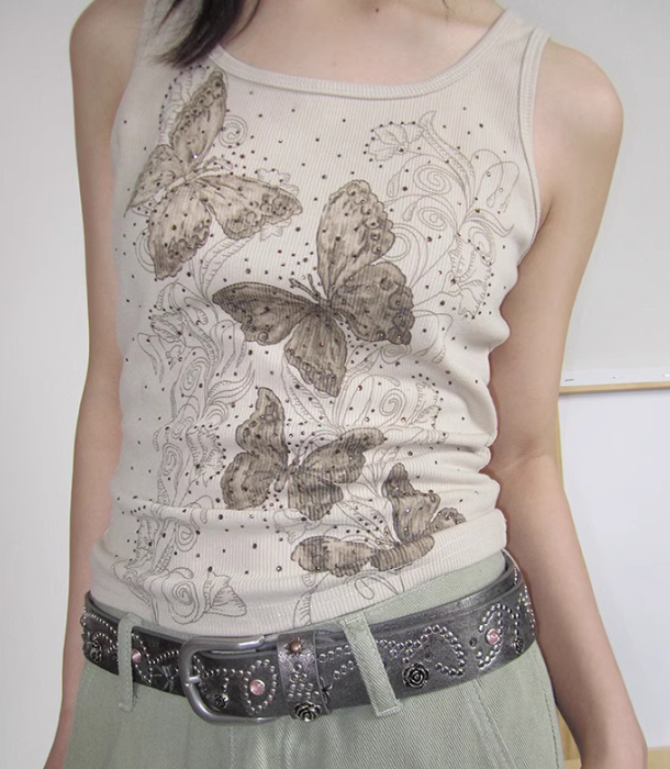 Butterfly Cutout Ribbed Tank Top