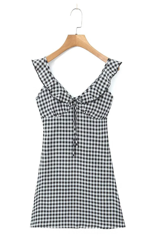 Split Sleeveless Checkered Mini Dress