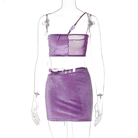 Voguable  Solid Slip Navel Sleeveless See Through Top Mini Dress Set Bodycon Party Elegant Club Y2K Robe Beach