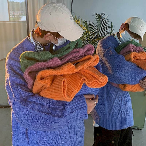 Voguable y2k Jerseys winter Korean solid color warm sweater simple Japanese O-neck pullover all-match lovers knit sweater top