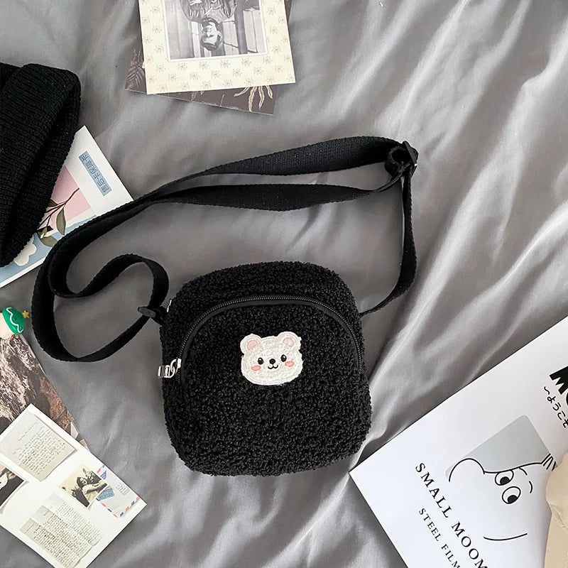 Bolso de hombro de peluche con forma de oso kawaii