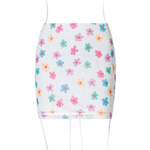 Voguable High Waist Floral Print Mini Skirt Streetwear Y2K Bottoms