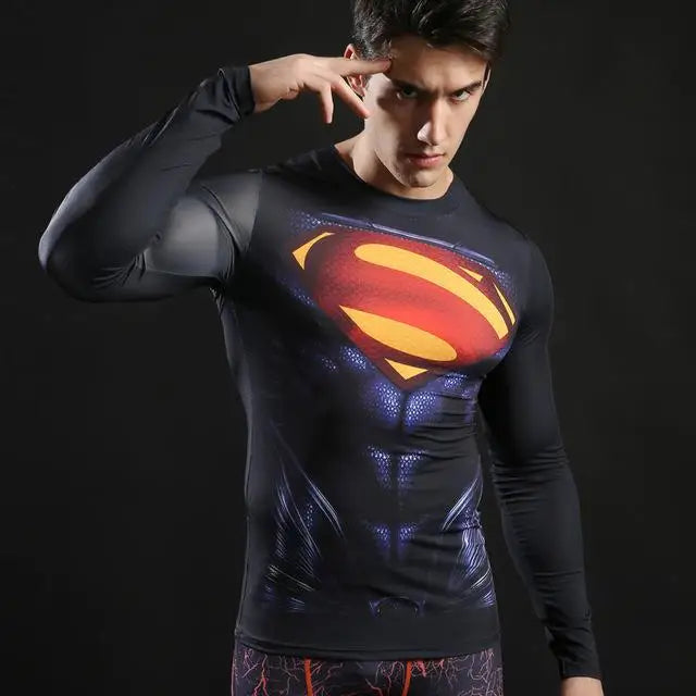 Camisetas de compresión de manga larga con estampado 3D de superhéroes