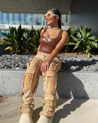 Multi Pocket Drawstring Stacked Sweatpants Street Style Tie Dye Cargo Pants Y2k Clothes Trousers