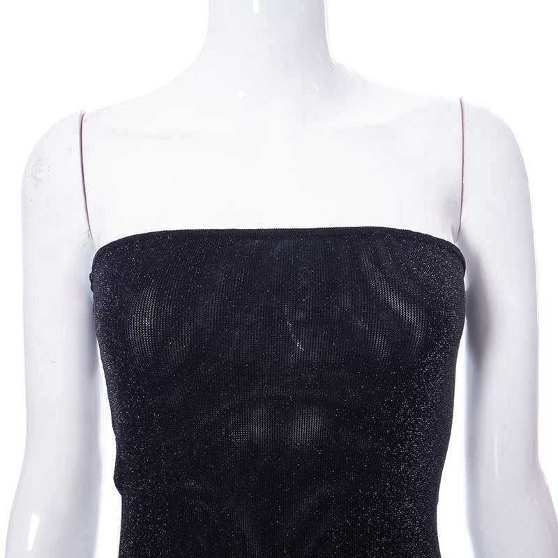 Voguable  Mesh Off Shoulder Black Sleeveless Patchwork See Through Midi Dress Bodycon Holiday Party Outfits Y2K