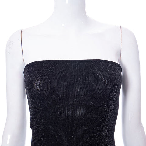 Voguable  Mesh Off Shoulder Black Sleeveless Patchwork See Through Midi Dress Bodycon Holiday Party Outfits Y2K