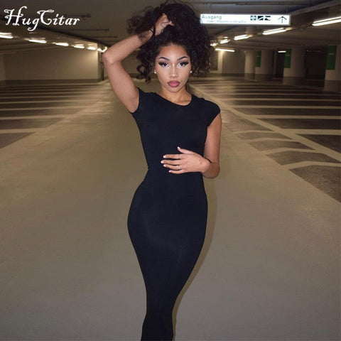 Voguable  Short Sleeve O-Neck Solid Bodycon Dress Streetwear Y2K Party Casual Club