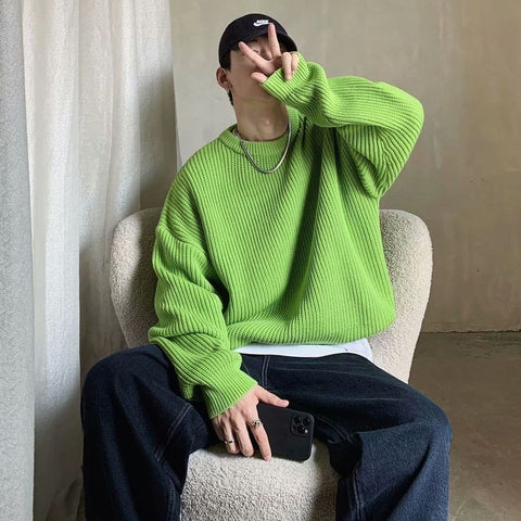 Voguable Y2K O-neck sweater for winter casual base jerseys oversize lightweight Korean hip hop sweater