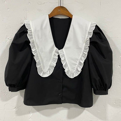Oversized Peter Pan Collar Button Up Shirt