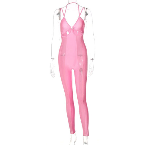 Voguable   Sleeveless Backless Patchwork See Through Jumpsuit Streetwear Outfits Y2K Robe Kpytomoa
