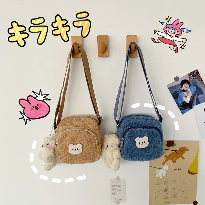 Bolso de hombro de peluche con forma de oso kawaii