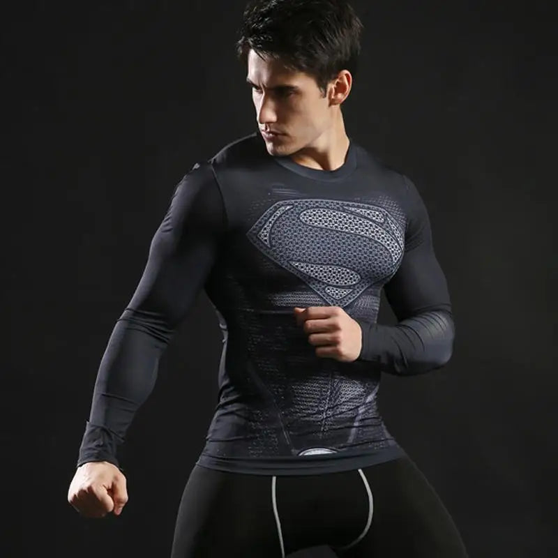 Camisetas de compresión de manga larga con estampado 3D de superhéroes