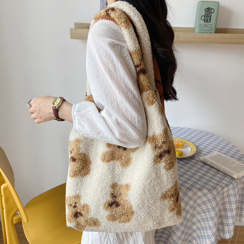 Plush Teddy Bear Reversible Tote Bag