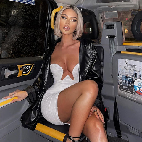 Voguable  Off Shoulder Solid Sleeveless Heart Draped Revealing Mini Dress  Bodycon Elegant Casual Party Club Y2K