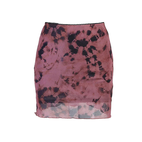 Mini Skirt Sheer Tie-dye Print High Waist Mesh Bodycon Skirt with Lining y2k Clothes E Girl Streetwear