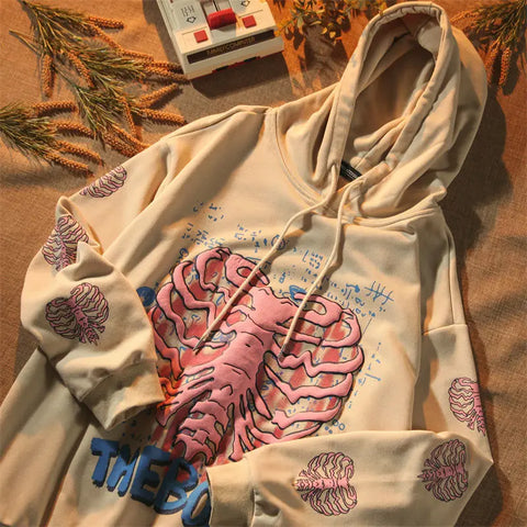 Streetwear Khaki Y2K Tops Skull print Grunge Gothi Oversized Hoodie Streetwear Wohip-hop Kawaii FeSweatshirts
