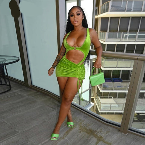 Voguable Sleeveless Backless Patchwork Bodysuit Dress 2 Set Streetwear Outfits Y2K Robe Kpytomoa