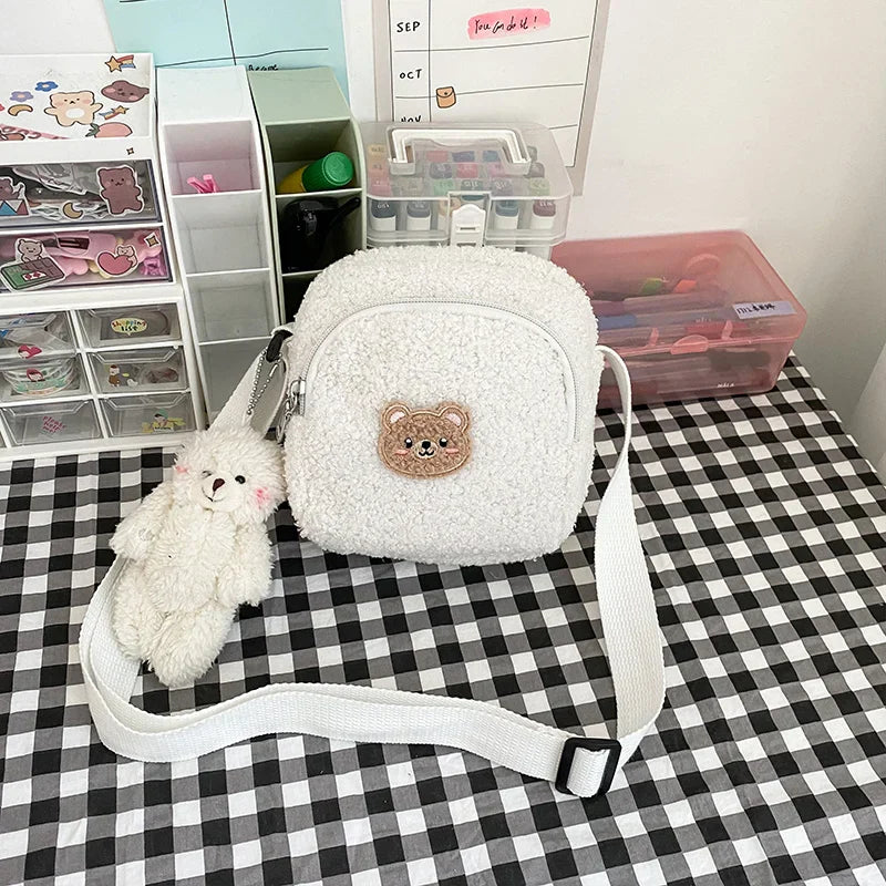 Bolso de hombro de peluche con forma de oso kawaii