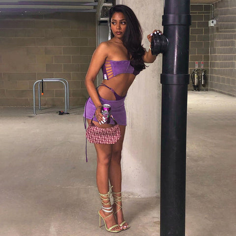 Voguable  Solid Slip Navel Sleeveless See Through Top Mini Dress Set Bodycon Party Elegant Club Y2K Robe Beach