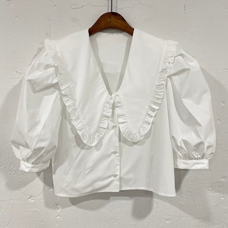 Oversized Peter Pan Collar Button Up Shirt