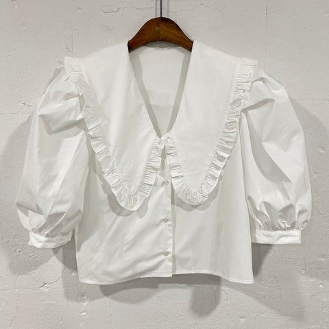 Oversized Peter Pan Collar Button Up Shirt