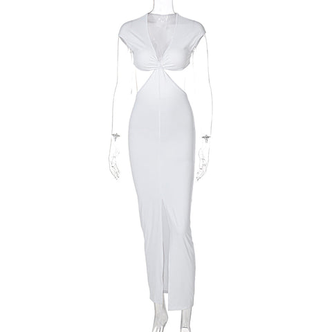 Voguable Sleeveless Backless Hollow Up Long Dress Streetwear Outfits Solid Club Clothing Y2K