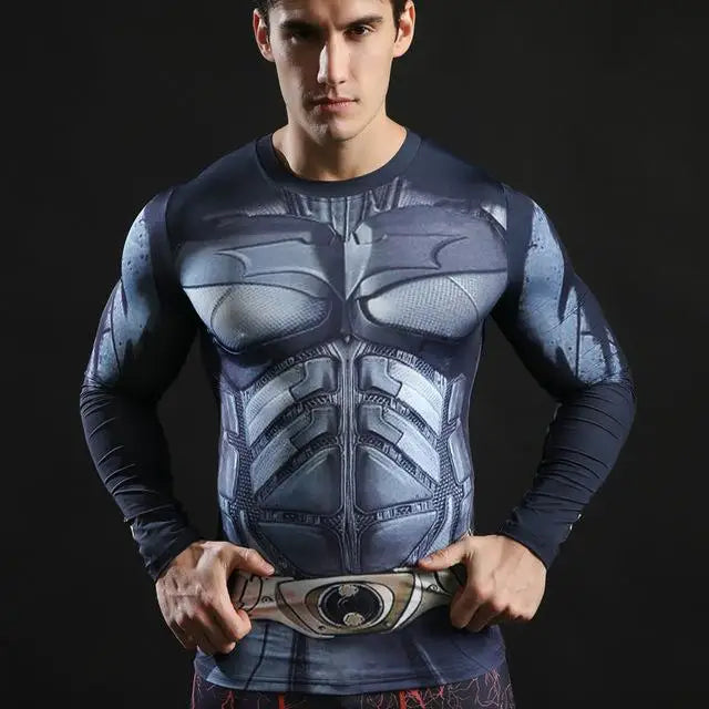 Camisetas de compresión de manga larga con estampado 3D de superhéroes