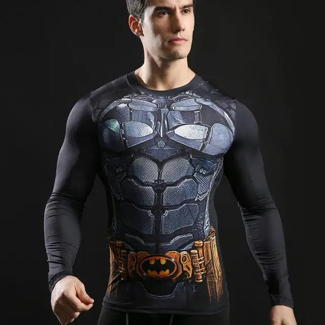 Camisetas de compresión de manga larga con estampado 3D de superhéroes