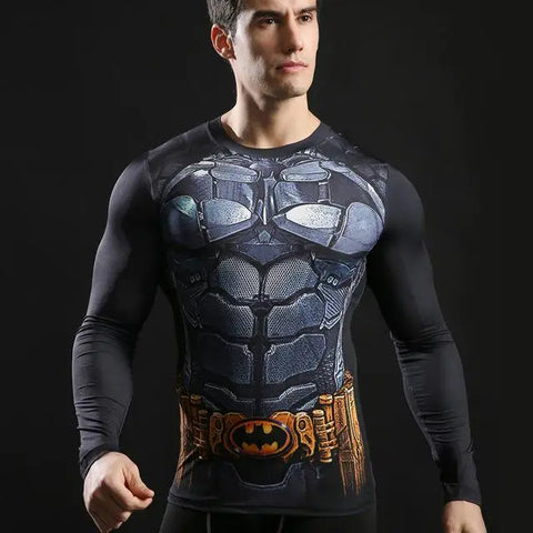 Camisetas de compresión de manga larga con estampado 3D de superhéroes
