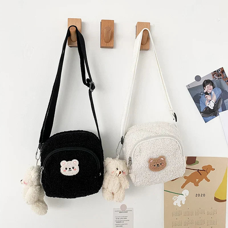 Bolso de hombro de peluche con forma de oso kawaii