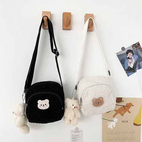 Bolso de hombro de peluche con forma de oso kawaii