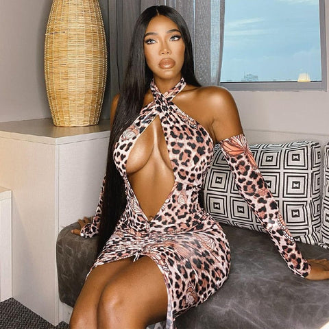 Voguable outfits  Long Removable Sleeves Backless Butterfly Print Hollow Out Dress Fall Streetwear Y2K