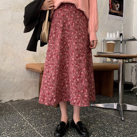 Rose Corduroy Midi Skirt