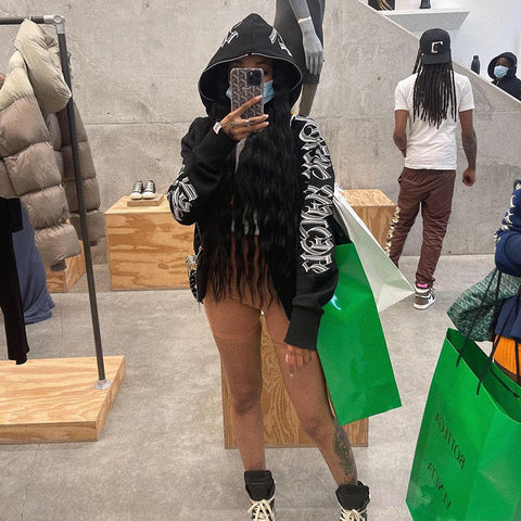 Voguable Star Letter Print Hoodie Zip Up Long Sleeve Oversized Jacket Coat Harajuku Gothic Hooded Sweatshirt Y2K Teen Clothes