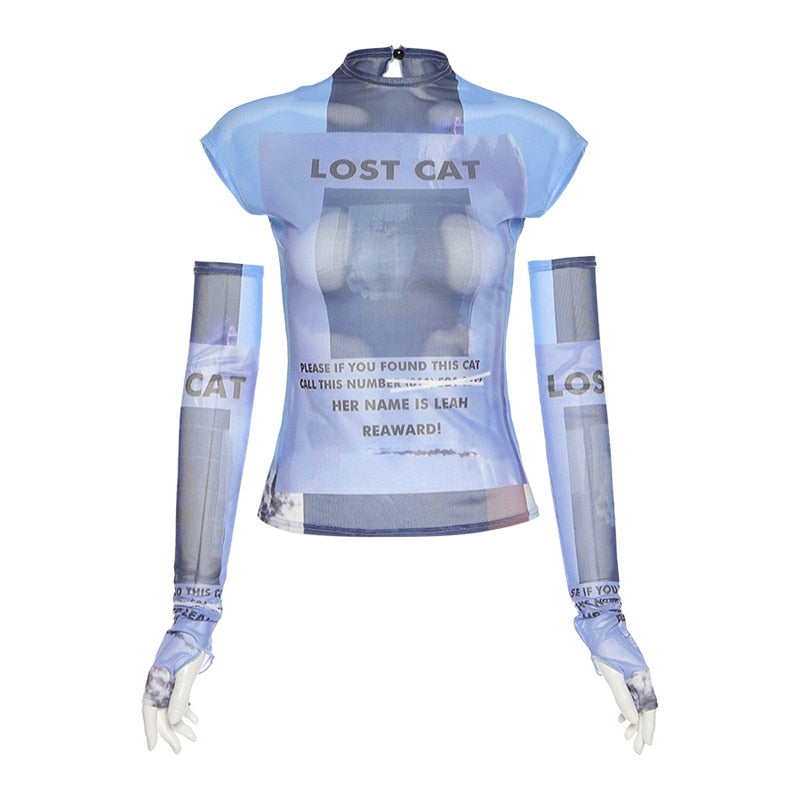 Y2K Slim Bodycon Tops Printing T-Shirt Long Oversleeve Party Club Outfit Casual Streetwear