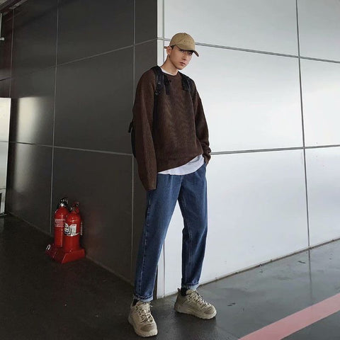 Voguable Y2K O-neck sweater for winter casual base jerseys oversize lightweight Korean hip hop sweater