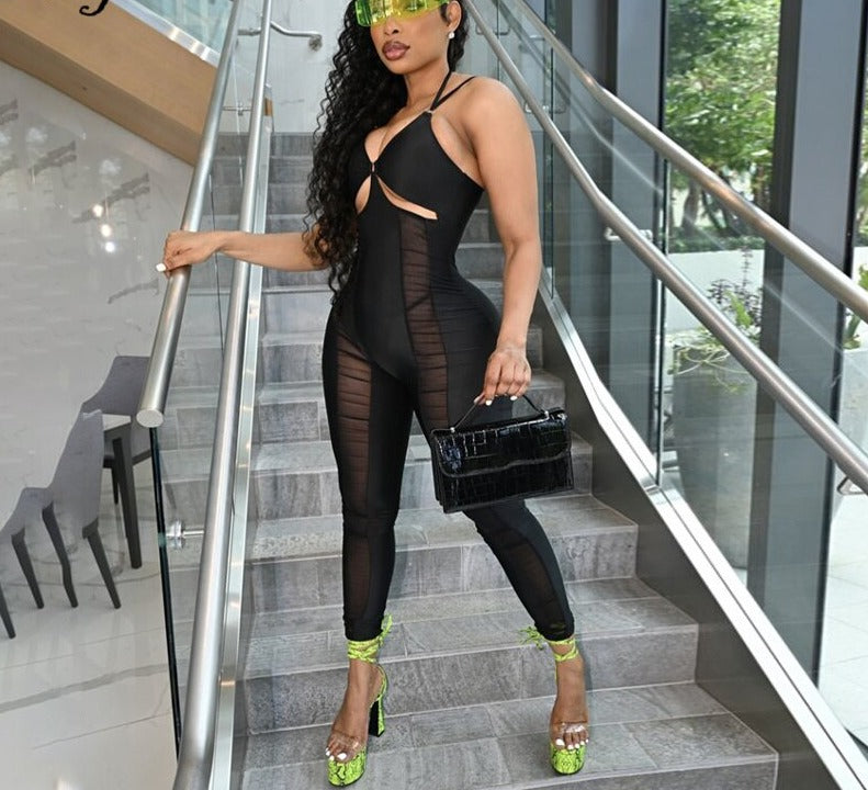 Voguable   Sleeveless Backless Patchwork See Through Jumpsuit Streetwear Outfits Y2K Robe Kpytomoa