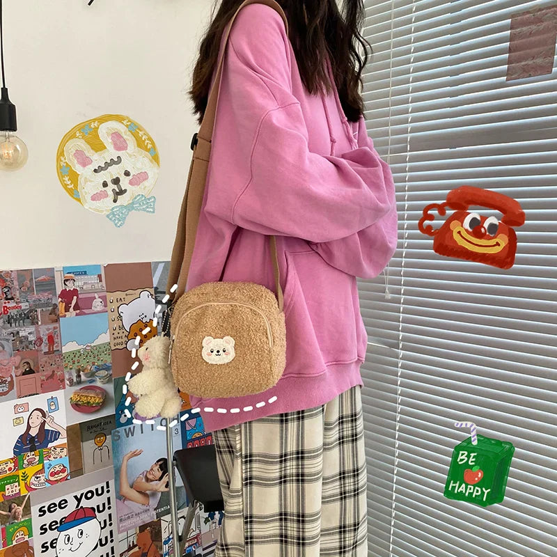 Bolso de hombro de peluche con forma de oso kawaii