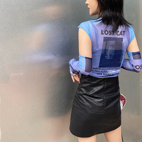 Y2K Slim Bodycon Tops Printing T-Shirt Long Oversleeve Party Club Outfit Casual Streetwear