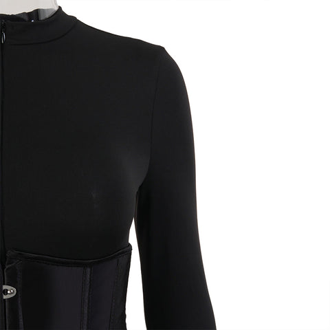 Voguable  Long Sleeve Jumpsuit Bandage Corset 2 Pieces Set Winter  Zipper Suit Romper Y2K Streetwear
