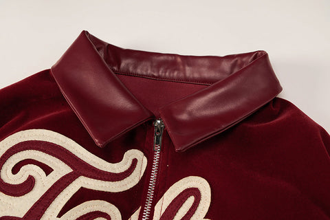 Voguable Pu Leather Letter Print Zipper Long Sleeve Loose Patchwork Jacket Winter Streetwear Outfits Y2K